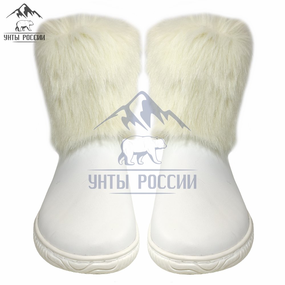 Унты женские натуральные короткие кожаные белые «Айна» литая подошва